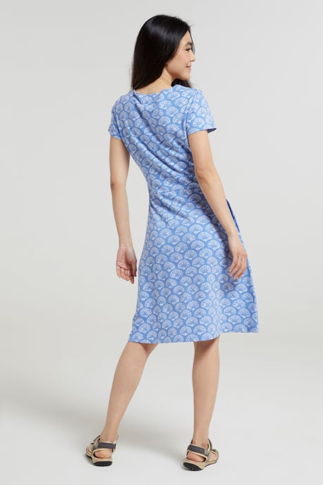 Orchid Patterned Women's UV Summer Dress with Side Pockets Holiday Beach Dress Light Blue - Image 5