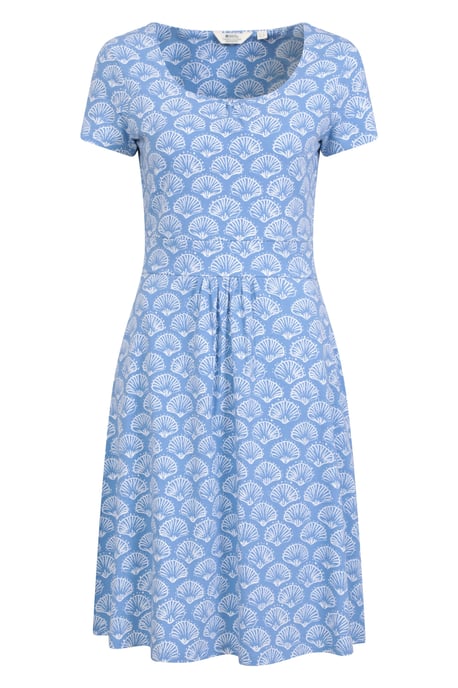 Orchid Patterned Women's UV Summer Dress with Side Pockets Holiday Beach Dress Light Blue - Image 6