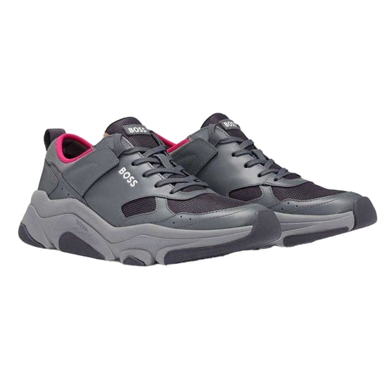 Hugo Boss Mens Asher Läder Löpning Träningsskor (Grått) - Image 3