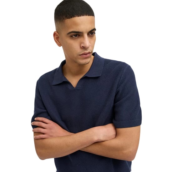 Jack And Jones Heren Gebreid Split Hals Poloshirt (Nachtelijke hemel) - Image 3
