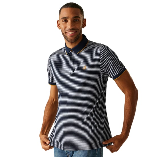 Regatta Mens Tiver Striped Polo Shirt (Navy/Stone White) - Image 1