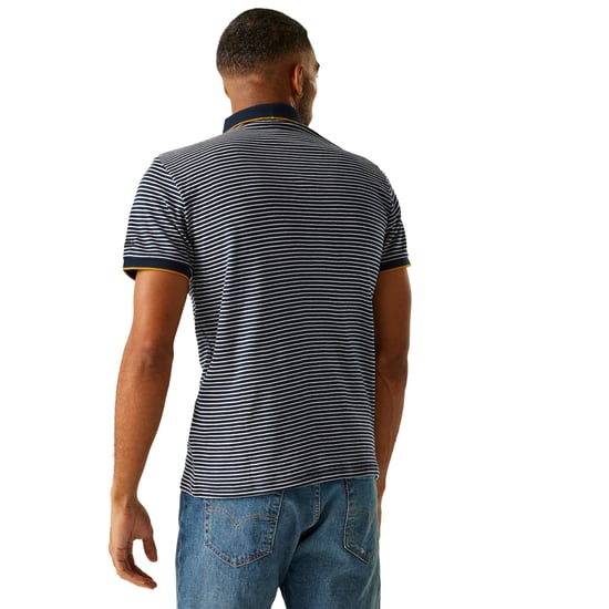 Regatta Mens Tiver Striped Polo Shirt (Navy/Stone White) - Image 2