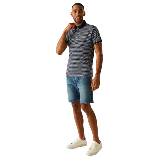Regatta Mens Tiver Striped Polo Shirt (Navy/Stone White) - Image 4