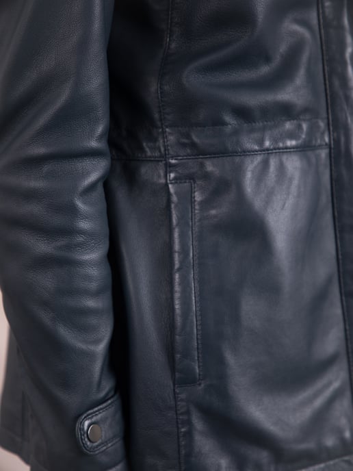 Patterdale Hooded Leather Coat in Navy - Image 4