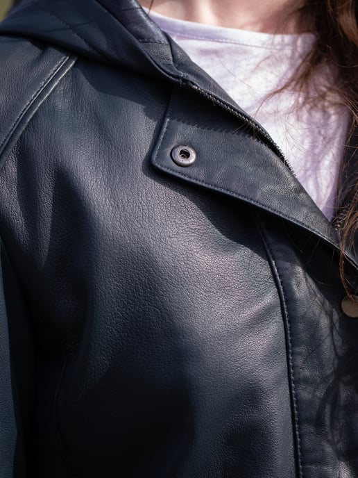 Patterdale Hooded Leather Coat in Navy - Image 6
