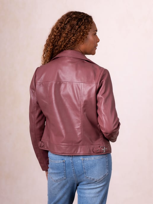 Thornhill Leather Biker Jacket in Plum - Image 4