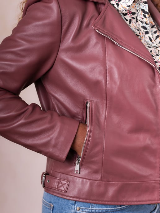 Thornhill Leather Biker Jacket in Plum - Image 6