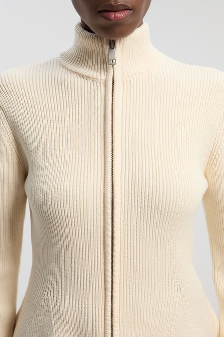 Cotton High Neck Zip Through Longline Knit Jacket - Image 3