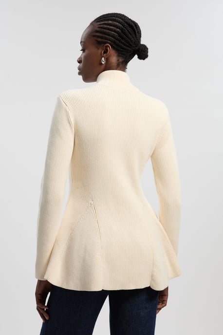Cotton High Neck Zip Through Longline Knit Jacket - Image 4