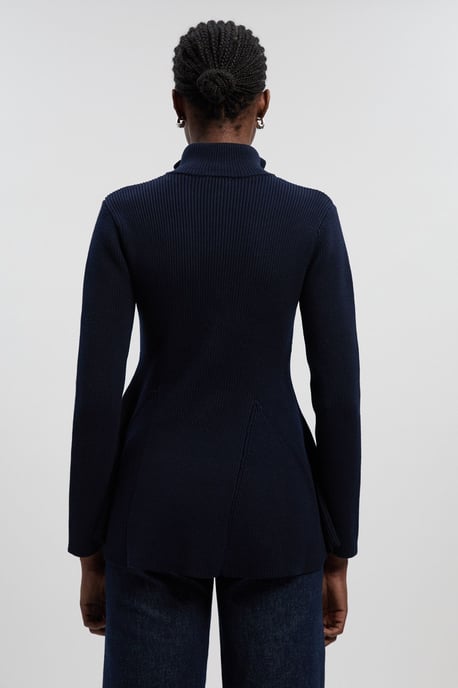 Cotton High Neck Zip Through Longline Knit Jacket - Image 4