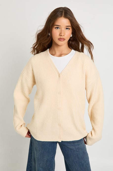 Oversized Chunky Rib Knit Boyfriend Cardigan - Image 1