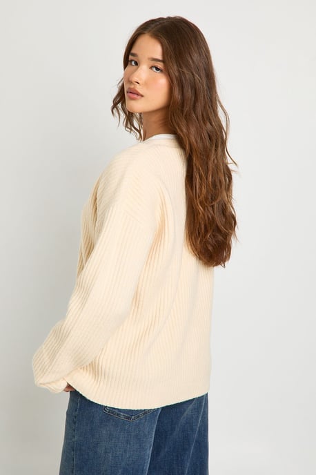 Oversized Chunky Rib Knit Boyfriend Cardigan - Image 2