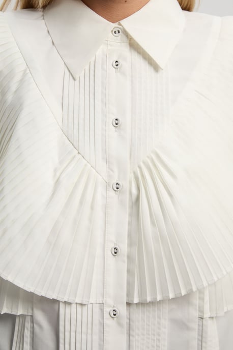 Cotton Poplin Ruffle Detail Long Sleeve Woven Collared Shirt - Image 3