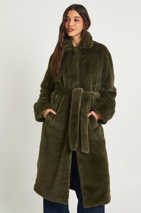 Longline Belted Faux Fur Jacket - Image 3