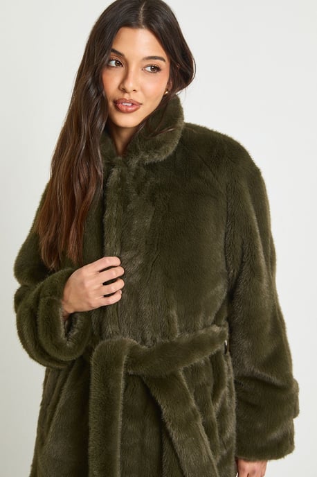 Longline Belted Faux Fur Jacket - Image 4