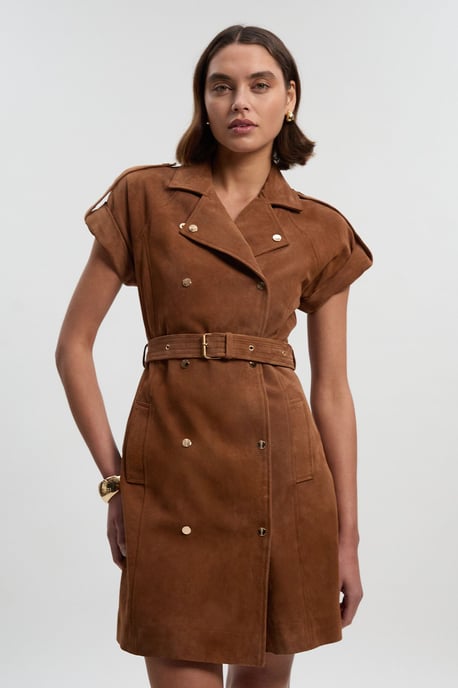 Suede Utility Mini Dress - Image 1