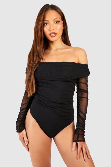 Tall Off The Shoulder Mesh Bodysuit - Image 3