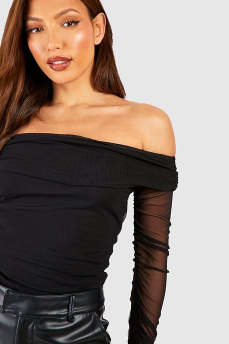 Tall Off The Shoulder Mesh Bodysuit - Image 4
