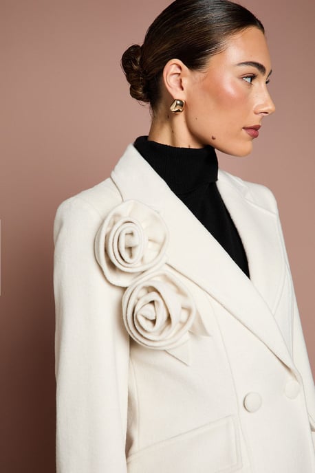 Lisa Tan Occasion Floral Detail Longline Coat - Image 2