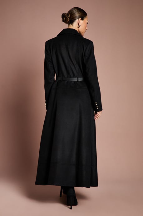 Lisa Tan Occasion Skirt Detail Belted Longline Coat - Image 3