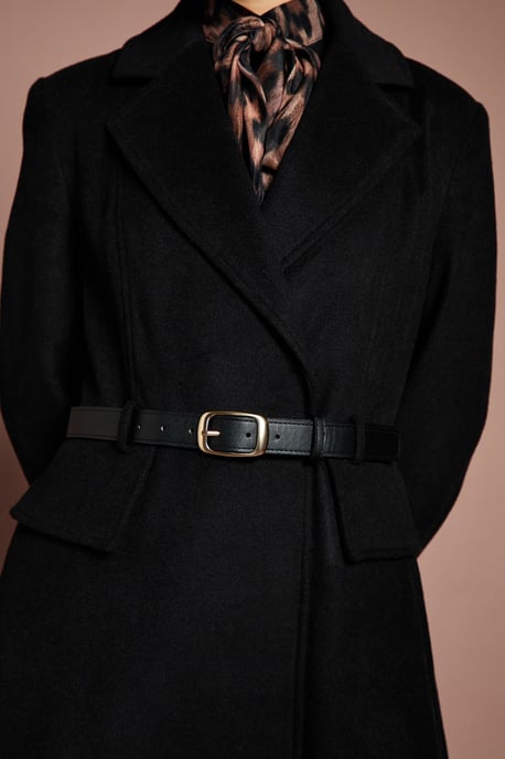 Lisa Tan Occasion Skirt Detail Belted Longline Coat - Image 4