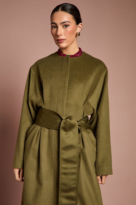 Lisa Tan Occasion Waist Detail Belted Coat - Image 2