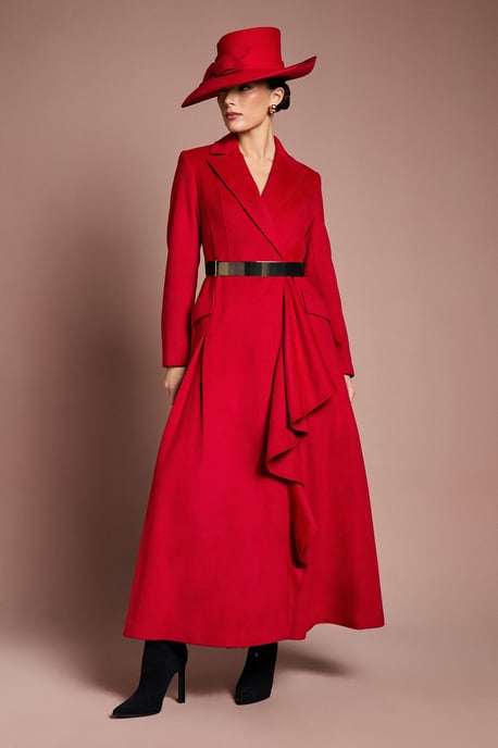 Lisa Tan Occasion Gold Belt Ruffle Detail Longline Coat - Image 1