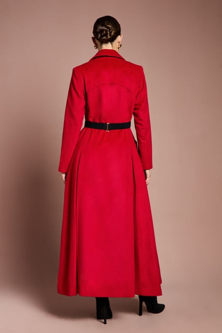 Lisa Tan Occasion Gold Belt Ruffle Detail Longline Coat - Image 3
