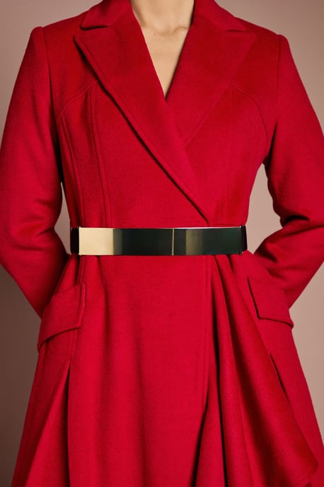 Lisa Tan Occasion Gold Belt Ruffle Detail Longline Coat - Image 4
