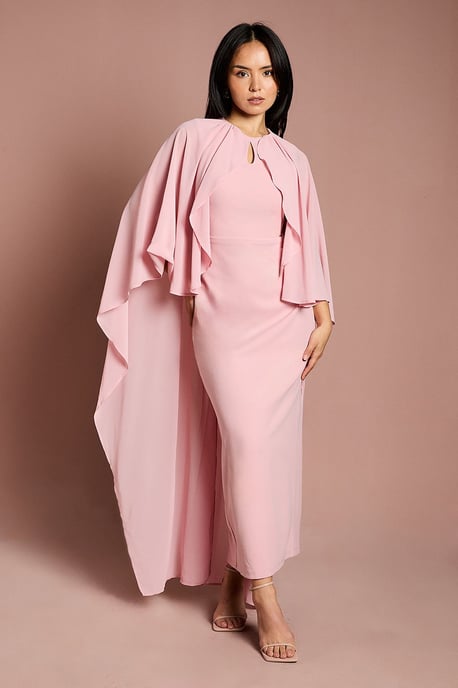 Petite Ruffle Chiffon Cape Crepe Maxi Dress - Image 1