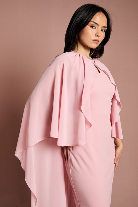 Petite Ruffle Chiffon Cape Crepe Maxi Dress - Image 2