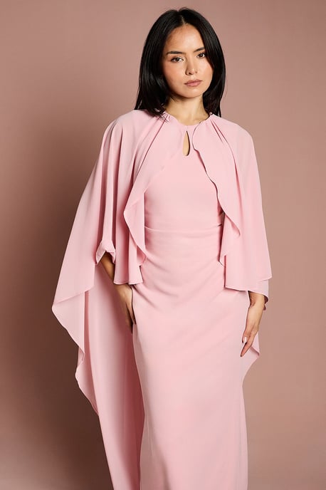 Petite Ruffle Chiffon Cape Crepe Maxi Dress - Image 4