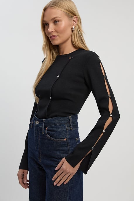 Viscose Blend Stud Detail Long Sleeve Knit Top - Image 1