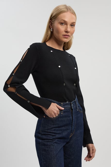 Viscose Blend Stud Detail Long Sleeve Knit Top - Image 2