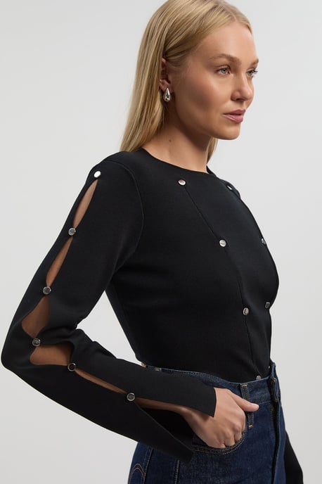 Viscose Blend Stud Detail Long Sleeve Knit Top - Image 3
