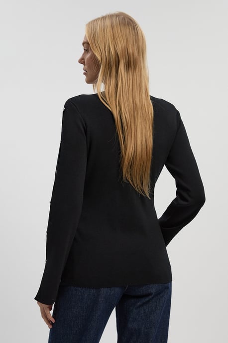 Viscose Blend Stud Detail Long Sleeve Knit Top - Image 4