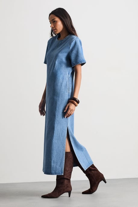 Denim Side Split Midi Dress - Image 1