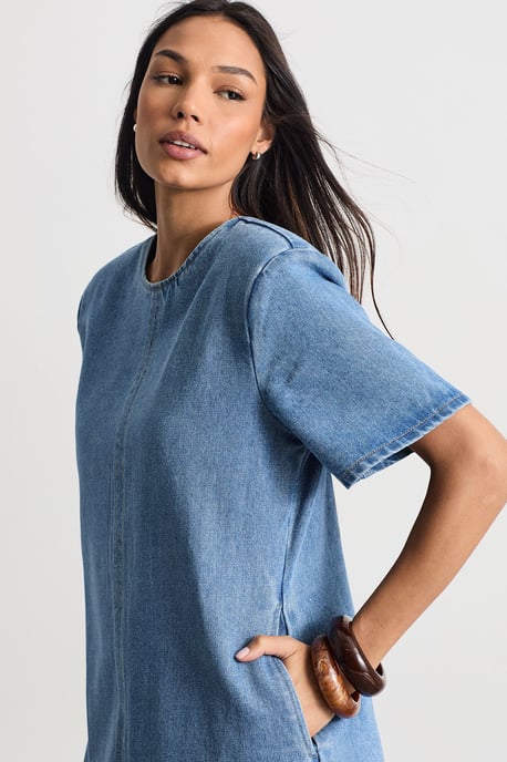 Denim Side Split Midi Dress - Image 2