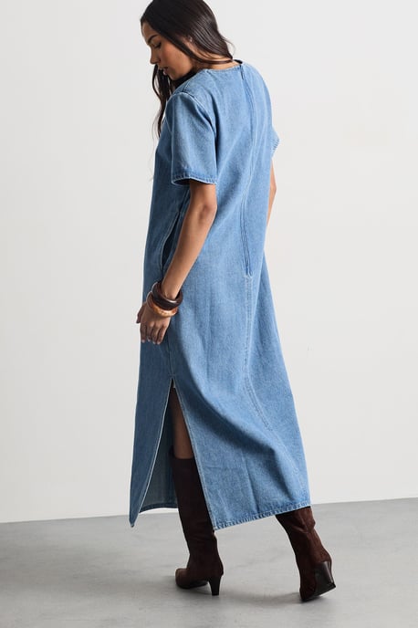Denim Side Split Midi Dress - Image 3