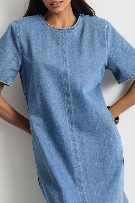 Denim Side Split Midi Dress - Image 4