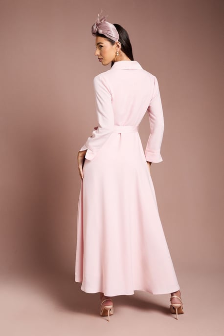 Lisa Tan Collared Satin Belted Wrap Dress - Image 3