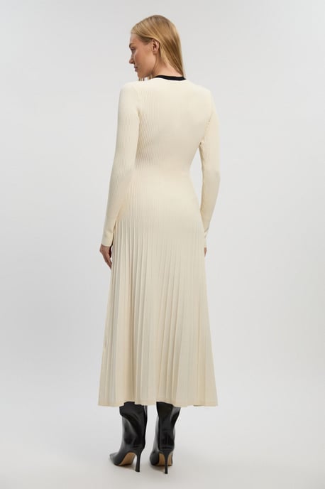 Rib Knit Trim Detail Full Skirt Midi Dress - Image 4