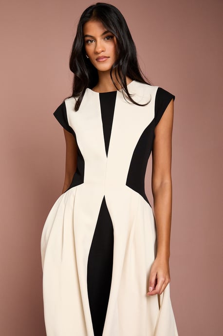 Petite Crepe colour Block Midi Dress - Image 2