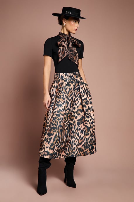 Lisa Tan Leopard Satin Midi Skirt - Image 4