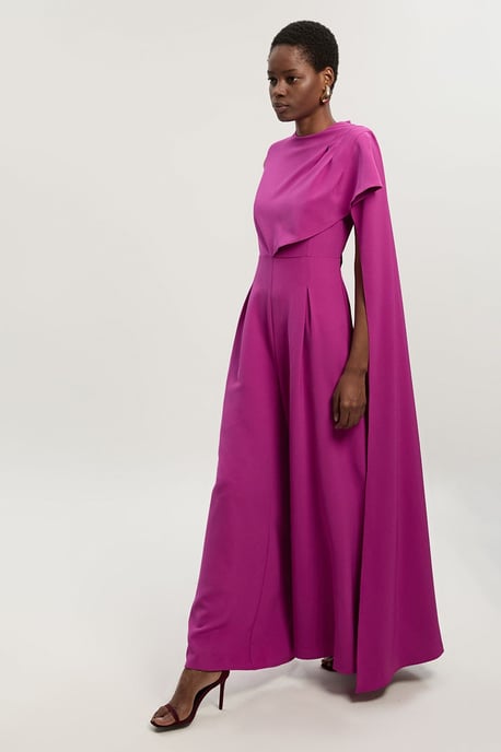 Tailored Drape Cape Wide Leg Jumpsuit - Image 2