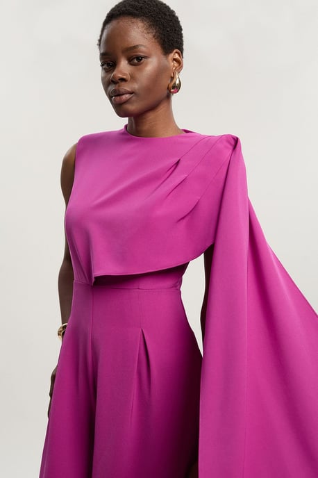 Tall Tailored Drape Cape Wide Leg Jumpsuit - Image 2