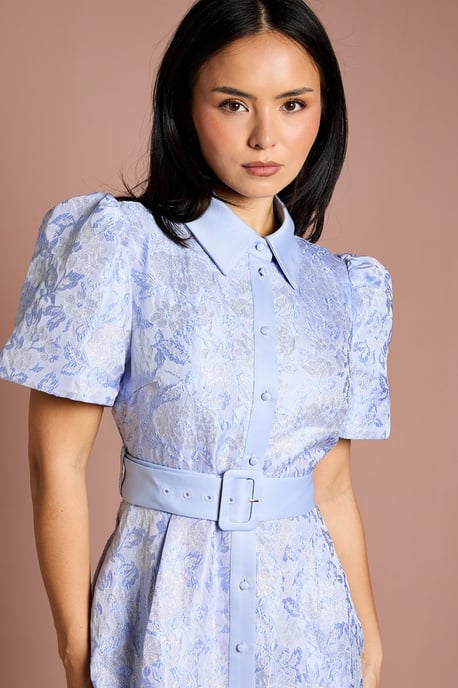Petite Short Sleeve Shirt Jacquard Midi Dress - Image 2