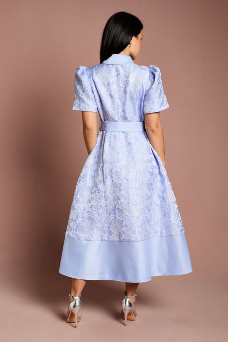 Petite Short Sleeve Shirt Jacquard Midi Dress - Image 3