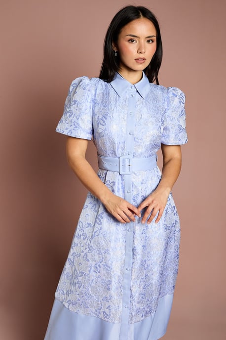 Petite Short Sleeve Shirt Jacquard Midi Dress - Image 4