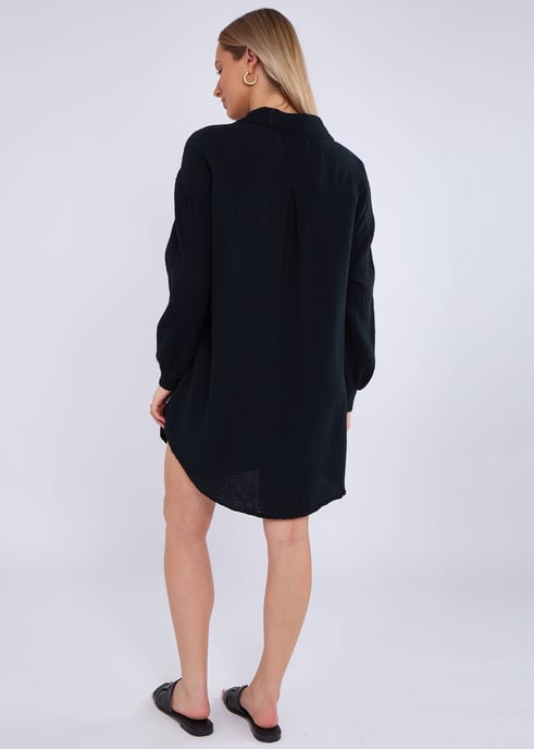 Black Cotton Textured Oversized Long Shirt - Image 4
